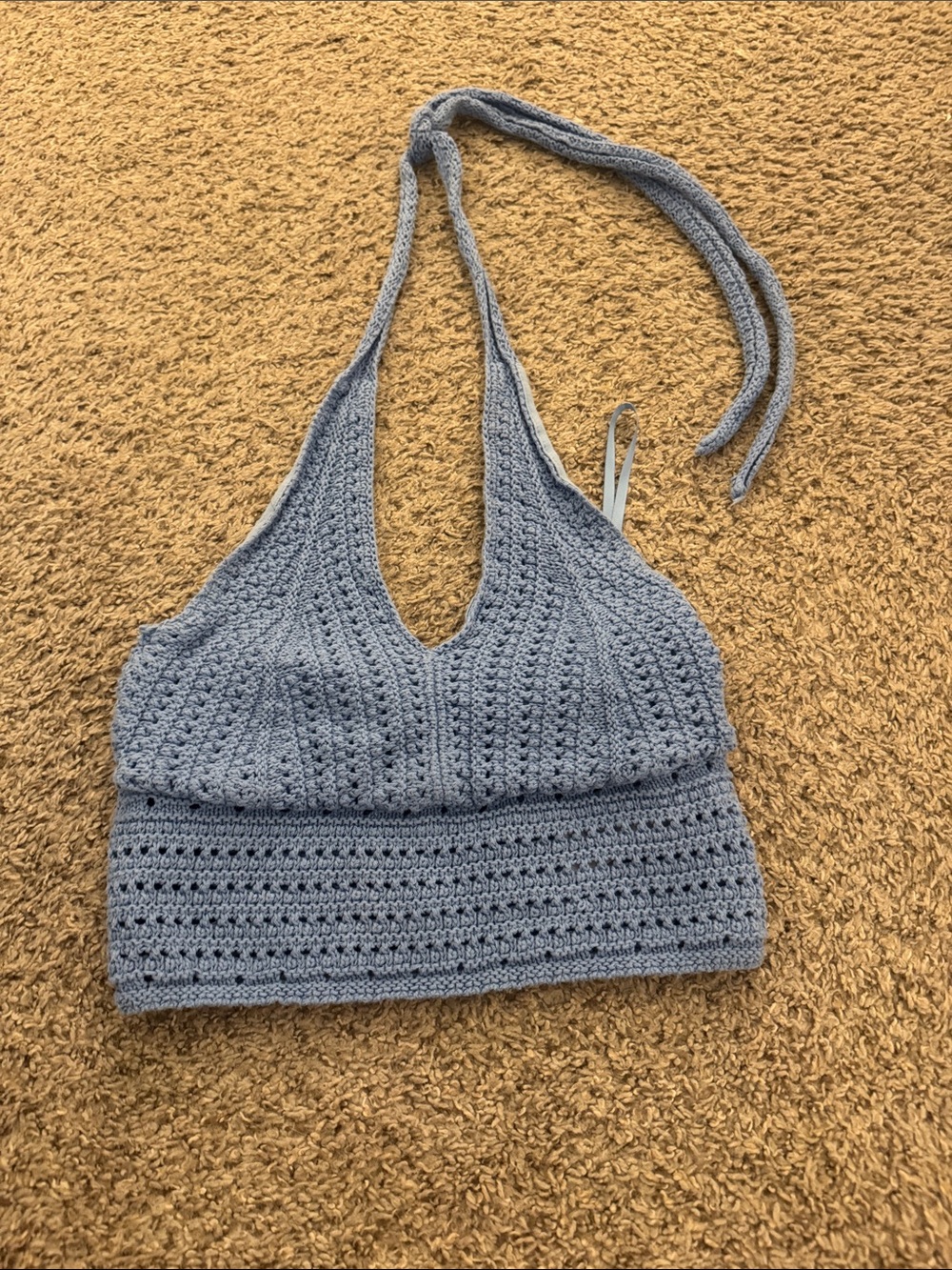 Hollister Light Blue Crochet Halter Crop Top